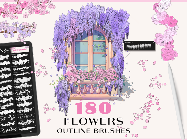 Flowers outline brushes