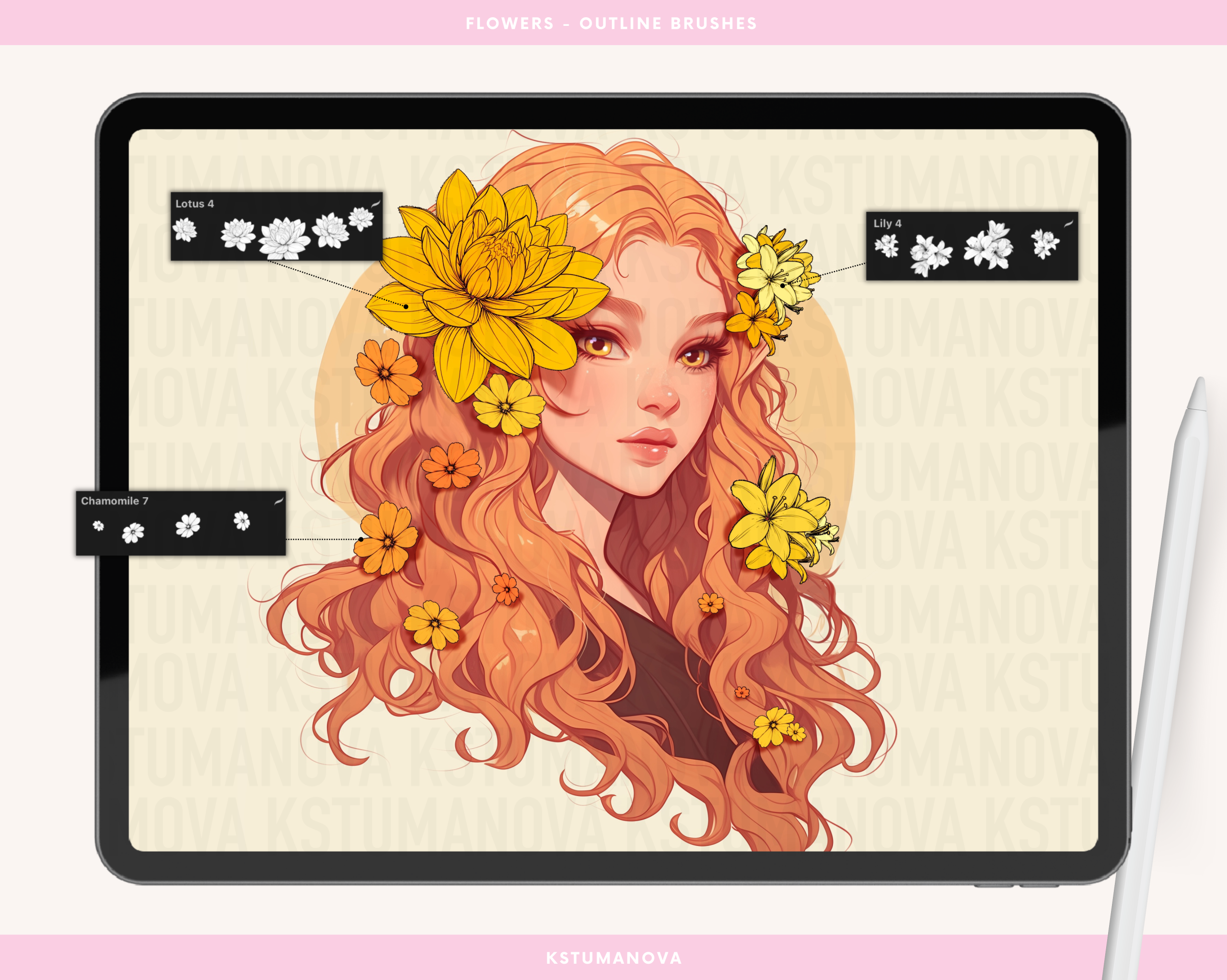 Flowers outline brushes - Image 5