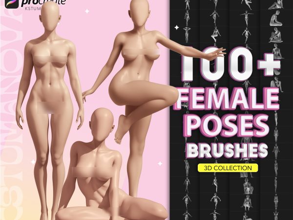 3D female poses stamps