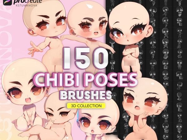 3D chibi poses stamps